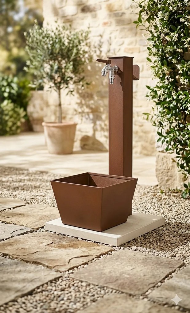 Fontana da Giardino con Rubinetto Base Vaschetta e Portagomma Belfer 42/QRRV Ruggine...