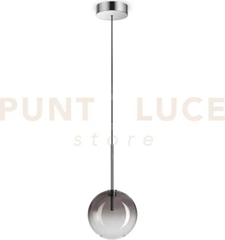 Equinoxe sospensione in vetro fume' e cromo 1 luce attacco g4 d.15cm