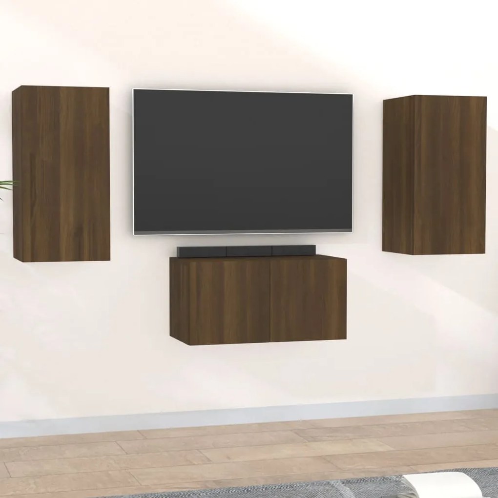 Set Mobili Porta Tv 3 Pz Rovere Marrone İn Legno Multistrato /