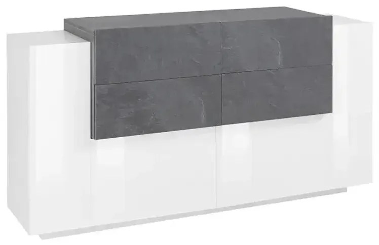 Credenza Moderna New Coro con 2 Ante Battenti e 4 Cassetti Bianco Ardesia