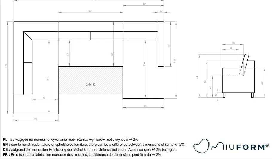 Divano letto in velluto a coste grigio (angolo sinistro) Lofty Lilly - Miuform