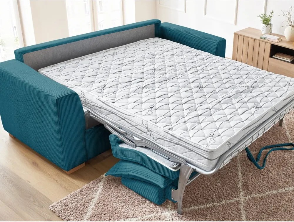 Divano blu allungabile con rivestimento in velluto a coste 225 cm Augustin – Bobochic Paris