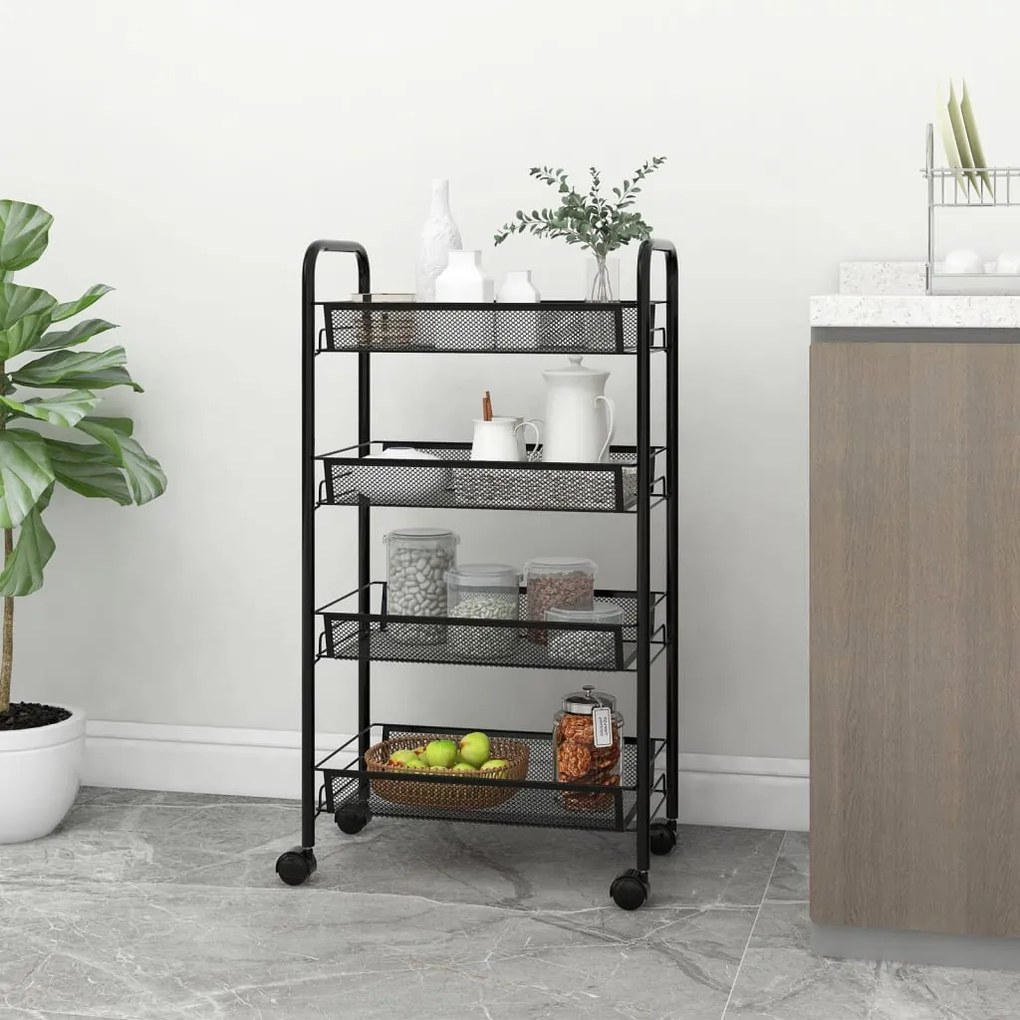 Carrello da cucina con 4 ripiani nero 46x26x64 cm in ferro