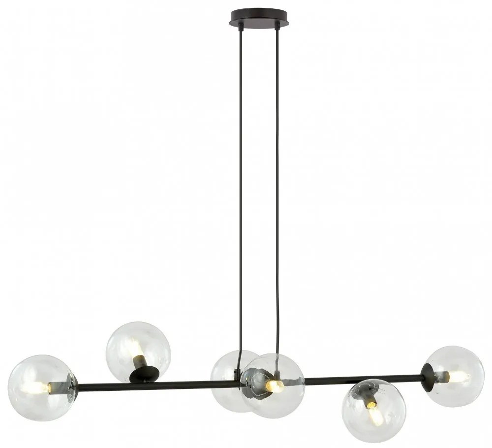 Lampadario a Sospensione in Acciaio e Vetro ROSSI 6 Nero 6xE14 Colore delle Sfere Trasparente