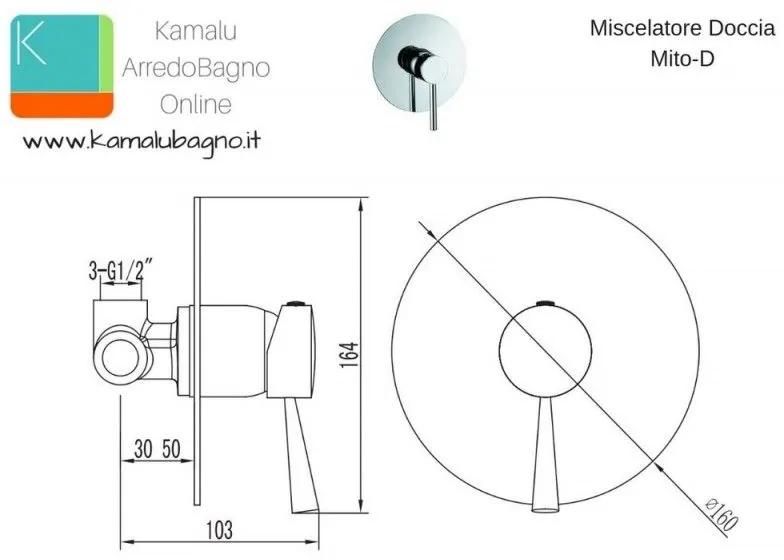 Kamalu - miscelatore doccia monocomando incasso senza deviatore modello mito-d