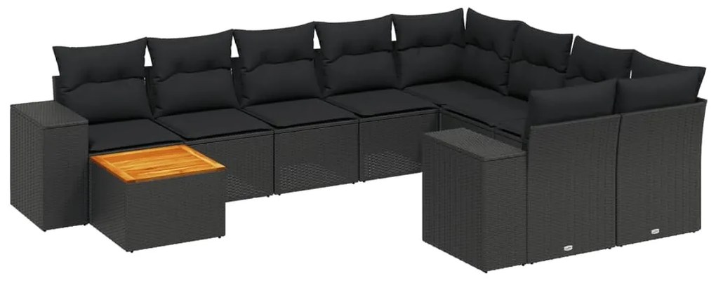 Set Divani da Giardino 10pz con Cuscini in Polyrattan Nero