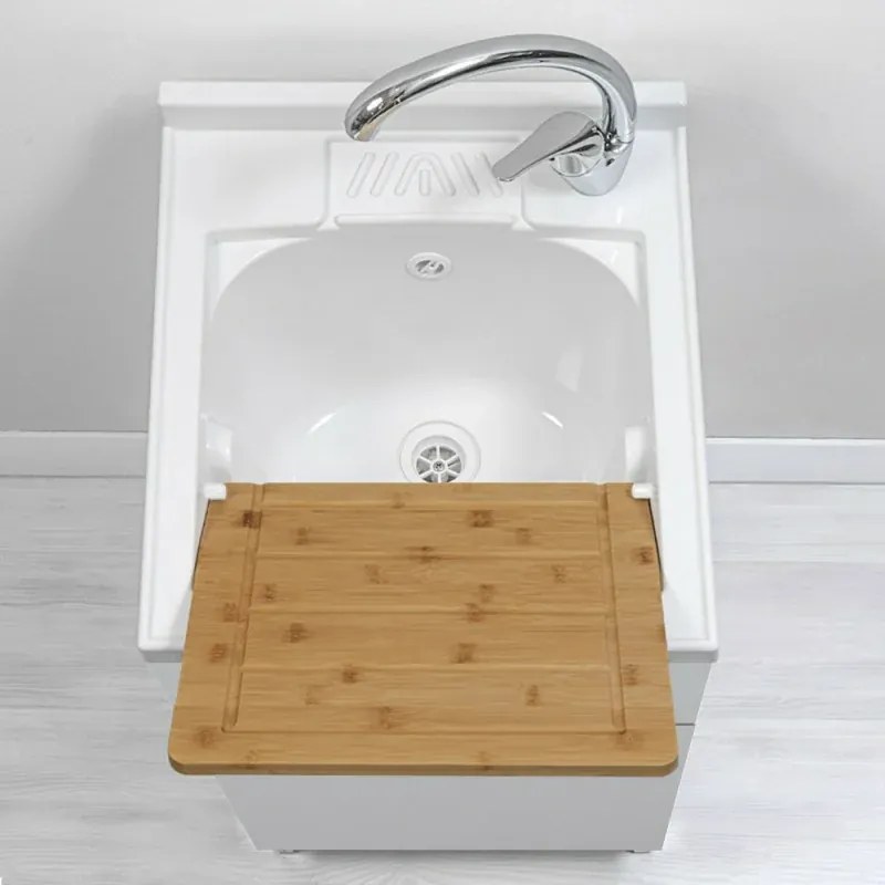 Mobile lavatoio bianco 45x50 cm vasca in resina e asse lavapanni Desya