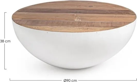 Tavolino Basso Tondo 90 Cm In Acciaio Piano In Legno Lancaster Bianco Bizzotto