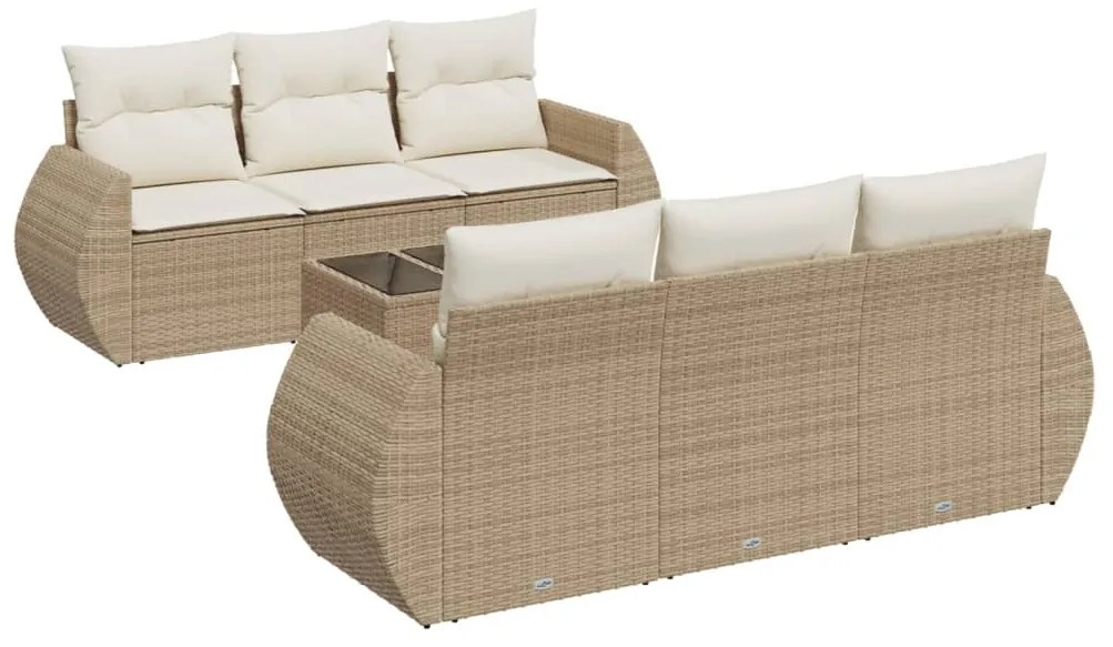 Set divani da giardino 7 pz con cuscini beige in polyrattan