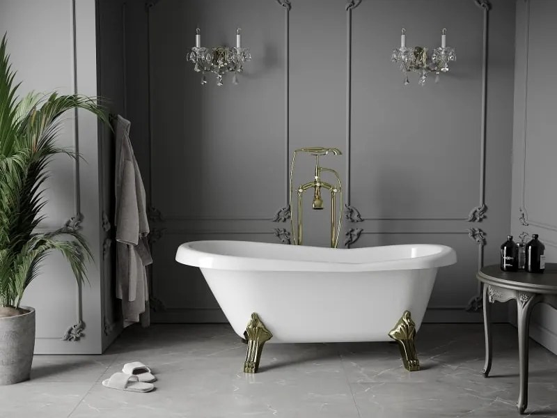 Mexen Retro vasca da bagno freestanding 150 x 73 cm, bianca, gambe dorate - 53251507300-50