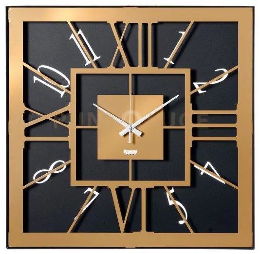Orologio da muro di design tauro nero e oro laccato in ferro 50x50cmh