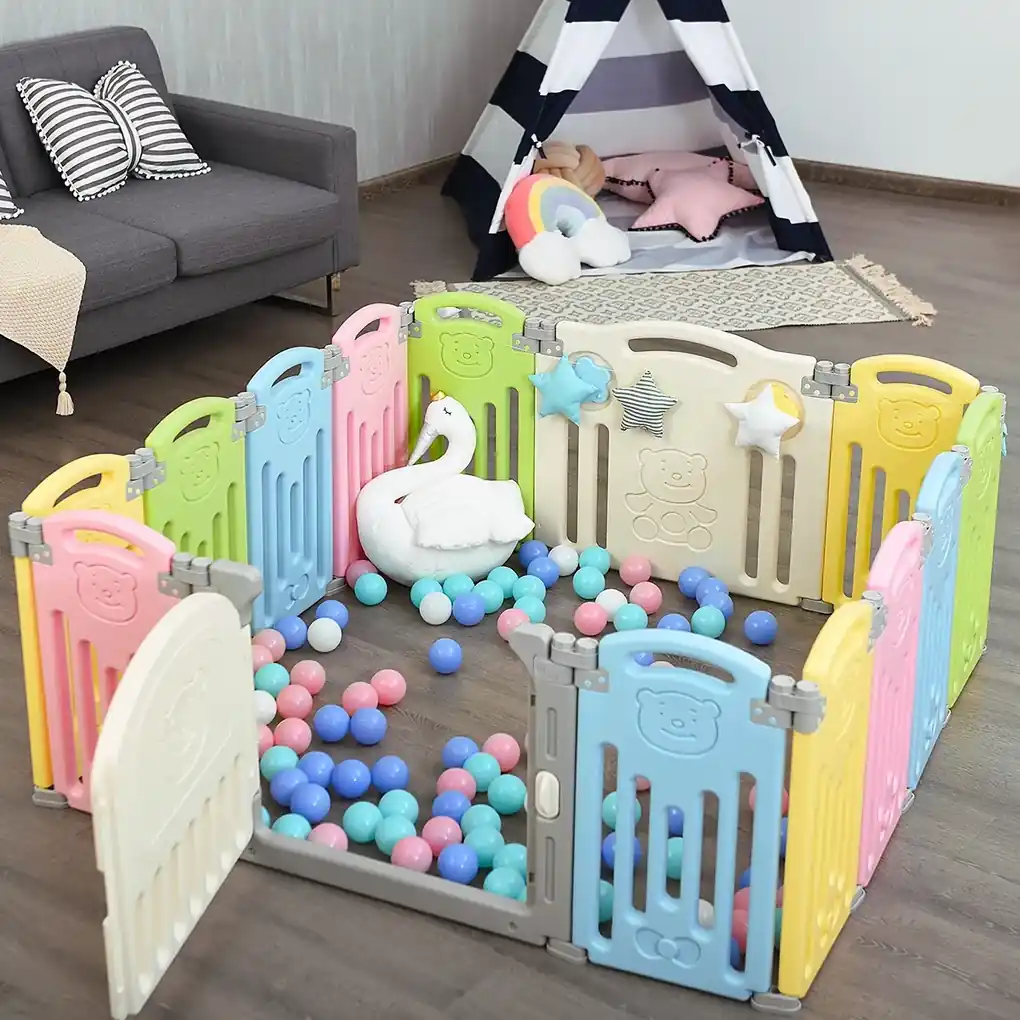 Recinto di gioco per bambini in plastica 14 pezzi Parco giochi per bimbi con  protezioni Colorato - Costway