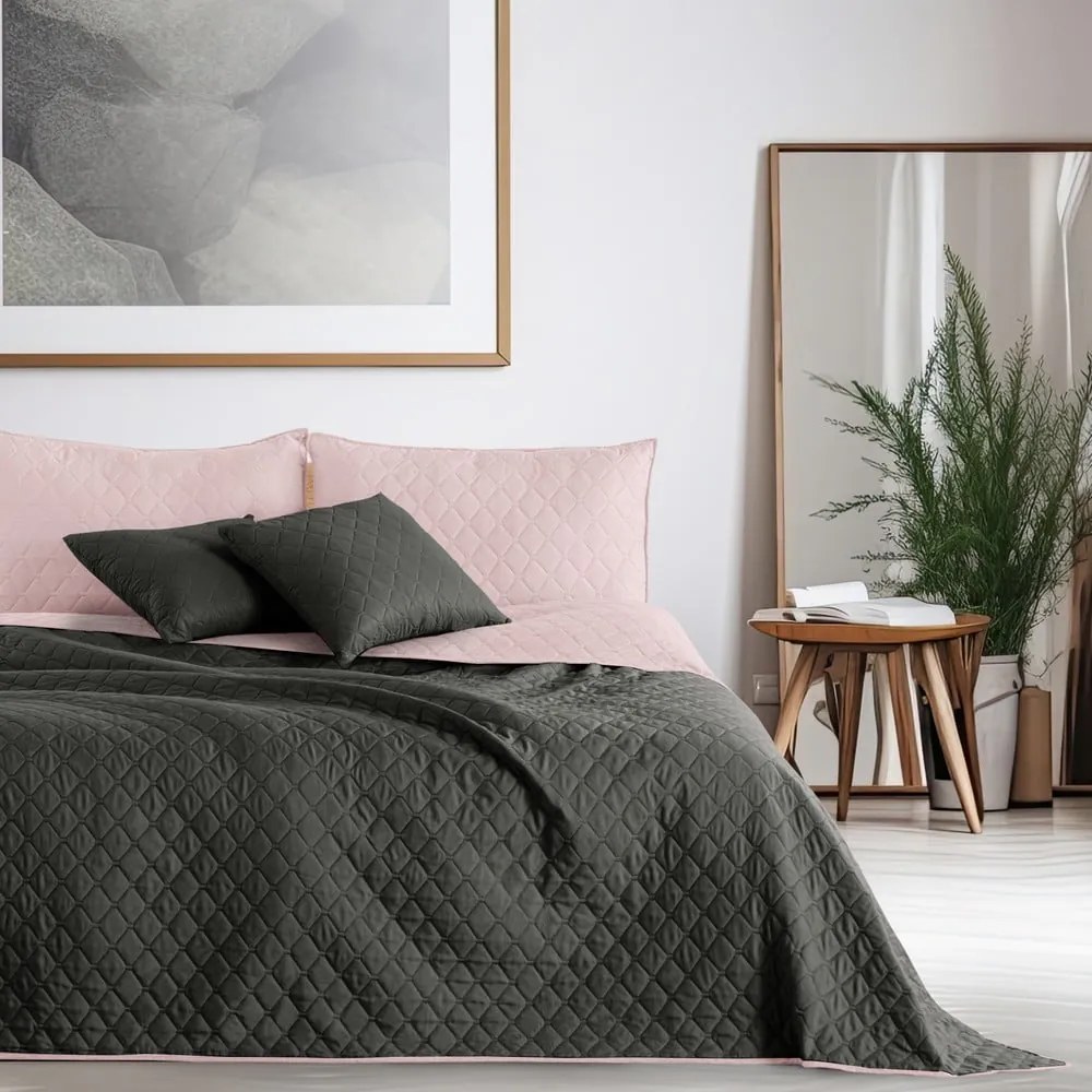 Copriletto bifacciale in microfibra rosa e nero, 200 x 220 cm Axel - DecoKing
