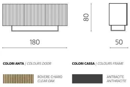 Madia 3 ante in legno 180 cm Antracite e Rovere piedini sagomati - RONDA