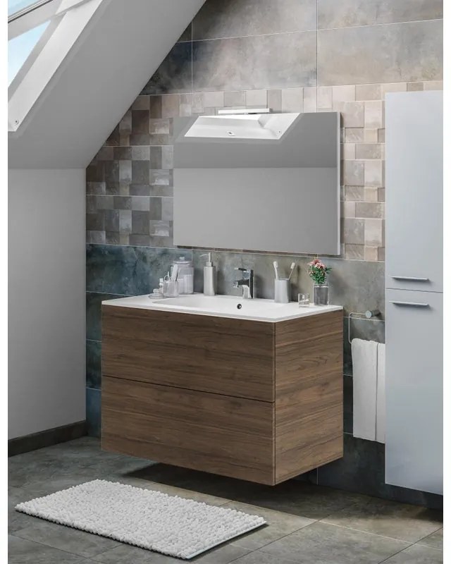 Mobile sottolavabo e lavabo Neo rovere noce L 90 x H 64 x P 48 cm 1 vasca 2 cassetti