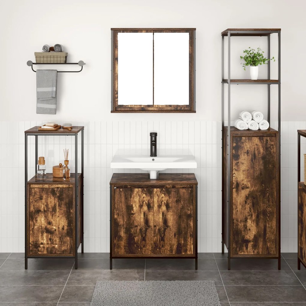 Set mobili bagno 3 pezzi rovere affumicato - legno ingegnerizzato