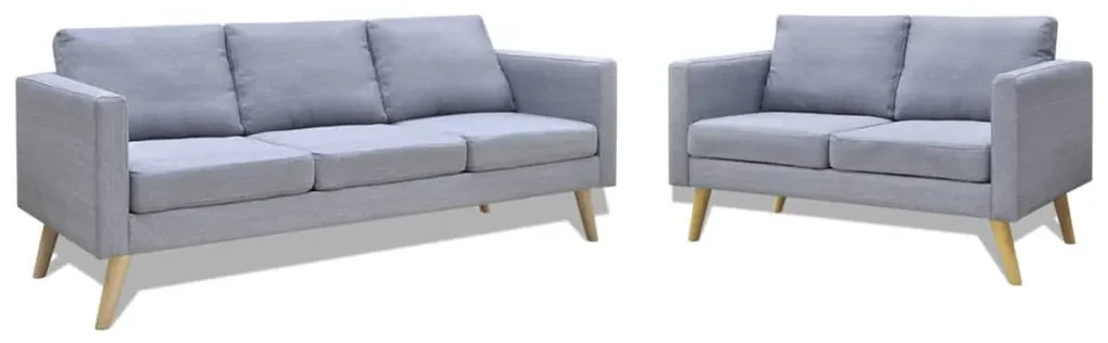 Set divani a 2 e a 3 posti in tessuto grigio chiaro