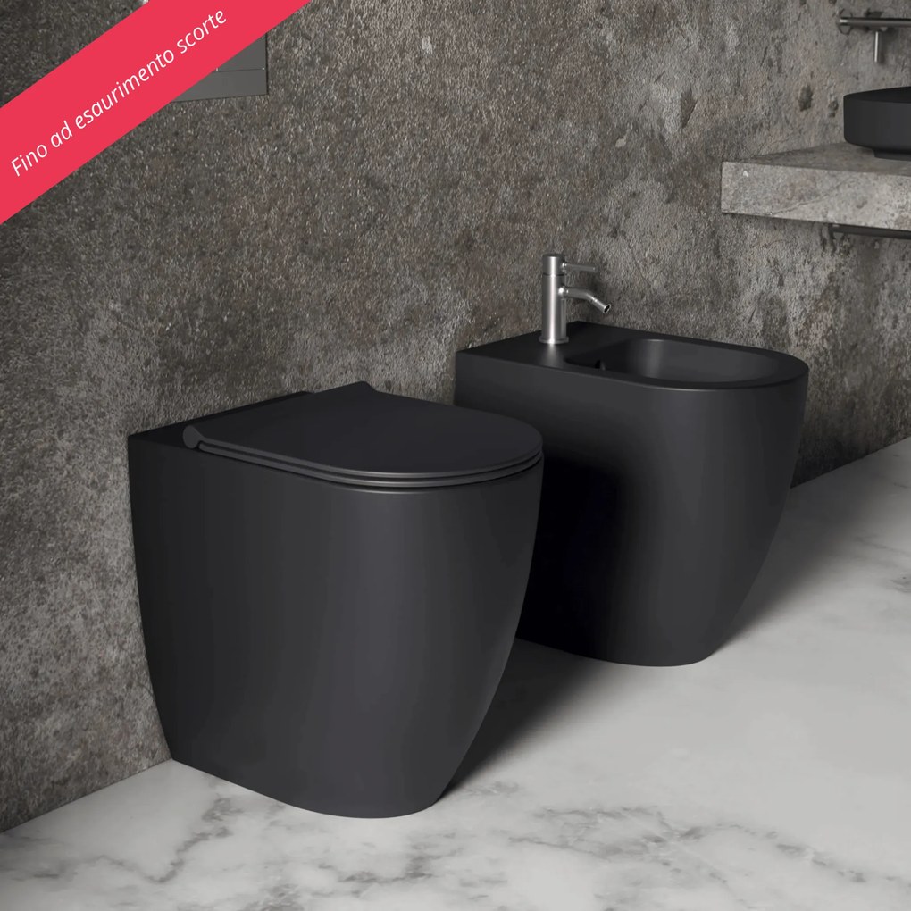 Coppia Di Sanitari a Terra Senza Brida Alice Ceramica "Form" Nero Opaco