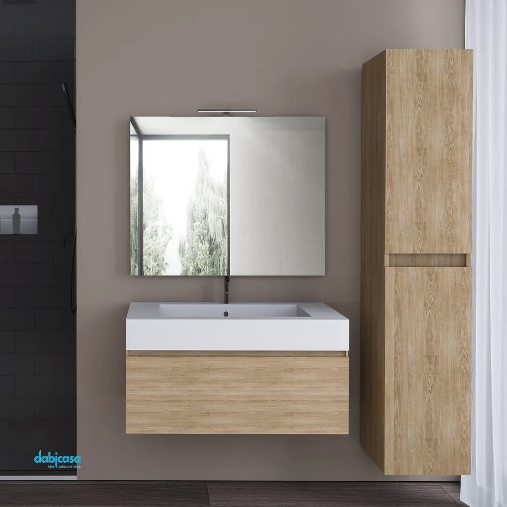 Mobile Bagno Sospeso "Capri" Da 120 Cm Composto Da Un Cassetto Finitura Rovere Americano