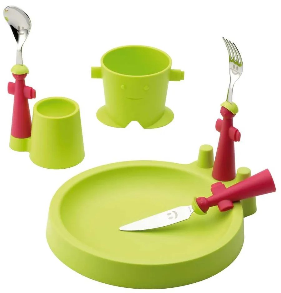 Club Set 6Pz Pappa Bambini - Piatto, Bicchiere, Portauovo e 3 Posate