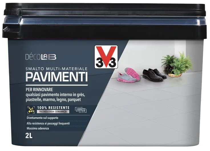 Smalto per pavimenti interni base acqua V33 DECOLAB PAVIMENTI grigio acciaio satinato 2 L