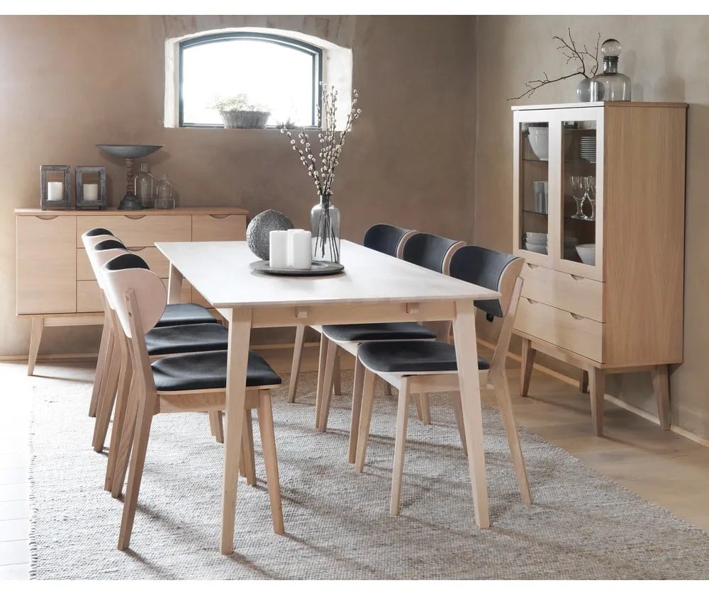 Sedia da pranzo in rovere marrone chiaro con seduta grigio scuro Cato - Rowico