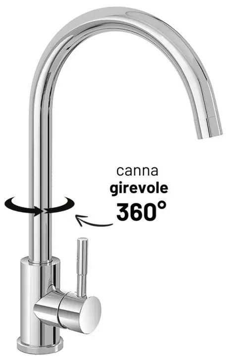 Miscelatore lavello con canna alta girevole in acciaio inox cromato