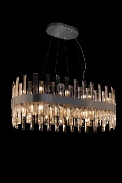 Lampadario ovale zenna, nichel satinato, cristallo trasparente, 20 ...