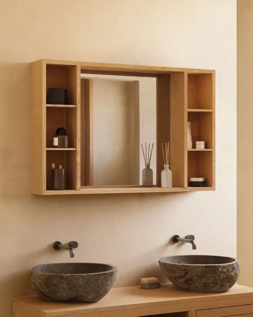 Colonna bagno sospesa 125 cm stile industrial in legno e metallo