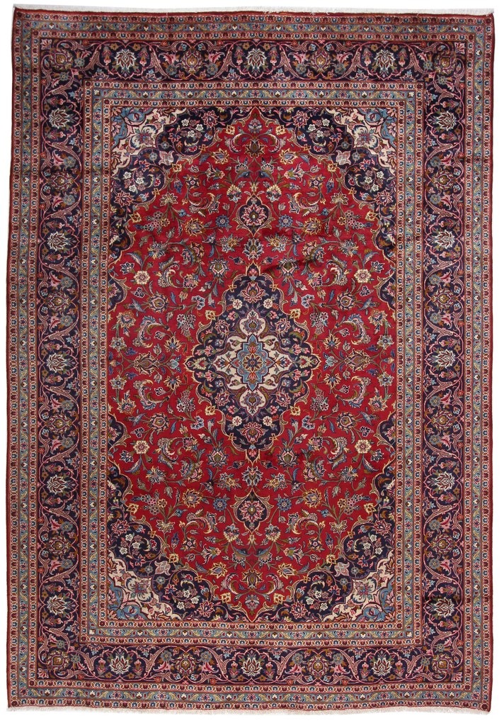 Kashan Tappeto 350x240 Rosso (Iran) Annodato A Mano