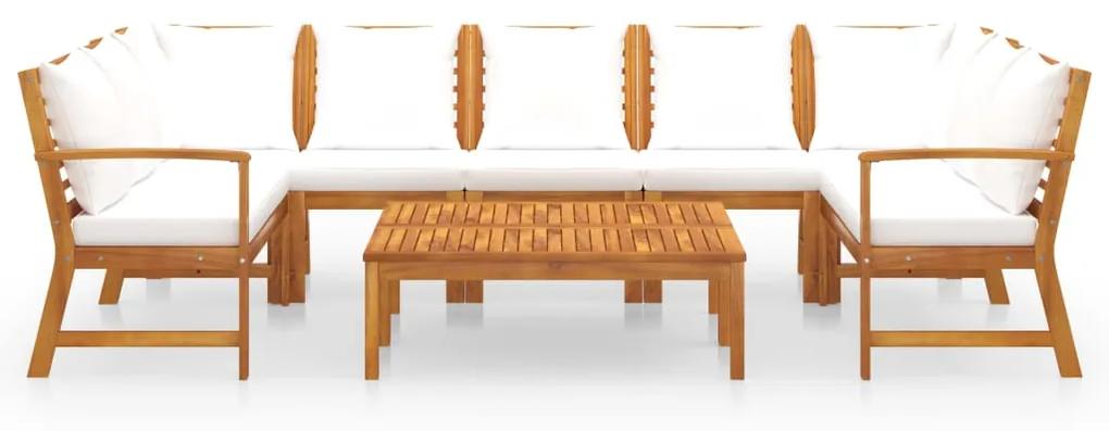 Set divani da giardino 9 pz con cuscini crema in legno acacia