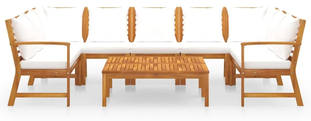 Set divani da giardino 9 pz con cuscini crema in legno acacia