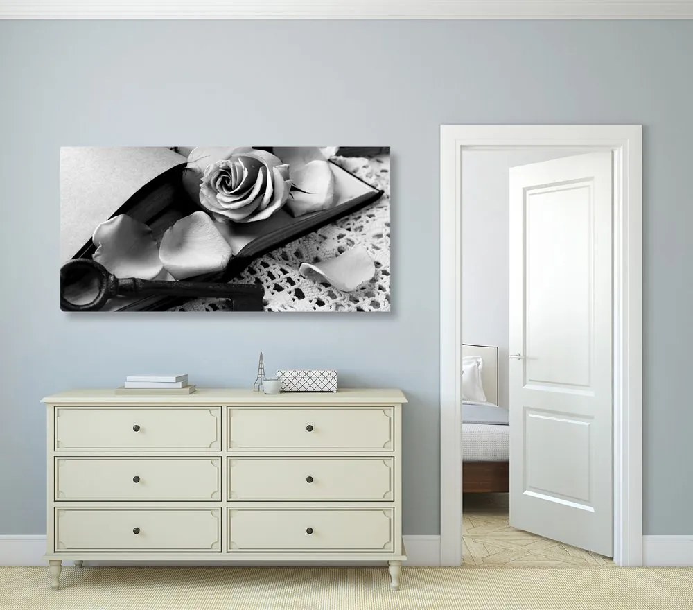 Quadro su tela – Natura morta vintage con chiave in bianco e nero