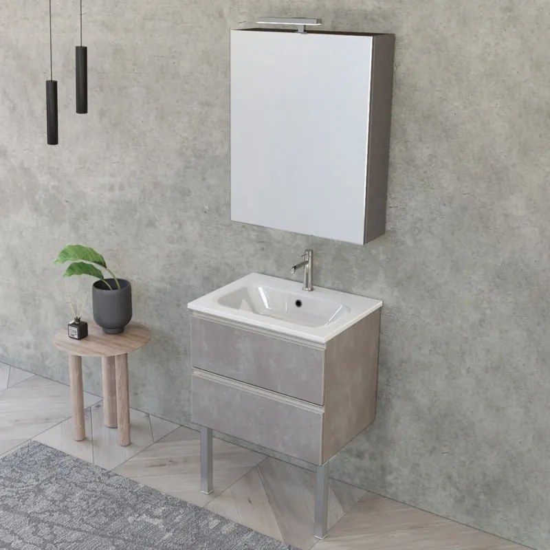 Mobile bagno sospeso 60 cm Master grigio cemento con specchio contenitore