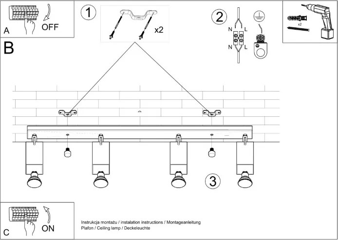 Plafoniera da Soffitto 4xGU10 MERIDA 4L Orientabile in Acciaio