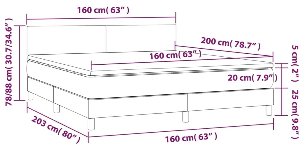 Letto a Molle con Materasso e LED Rosa 160x200 cm in Velluto