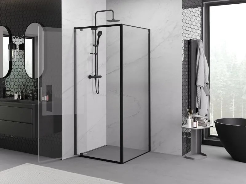 Mexen Exo-BR cabina doccia a battente 90 x 90 cm, trasparente, nera - 8181-090-090-70-00