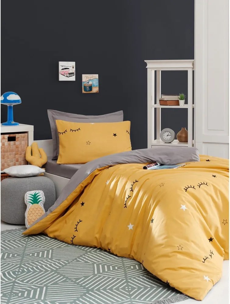 Set copripiumino e federa giallo/grigio per letto singolo 140x200 cm Dide – Mijolnir