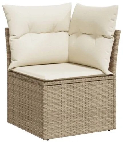 Divano Angolare da Giardino con Cuscini Beige in Polyrattan