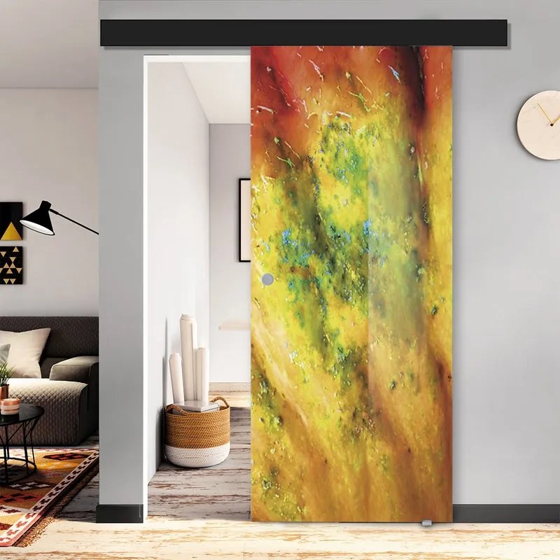 Porta scorrevole Astratto in cristallo multicolore, L 88 x H 215 cm, con binario Atelier nero Reversibile