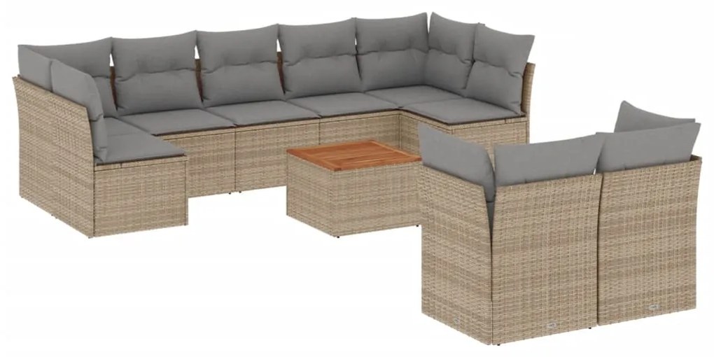 Set divano da giardino 10 pz con cuscini beige in polyrattan