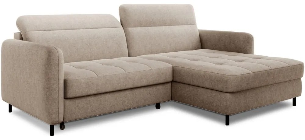 Divano angolare beige allungabile/con contenitore (con penisola a destra/con chaise lounge) e rivestimento in ciniglia Gomsi – ELTAP