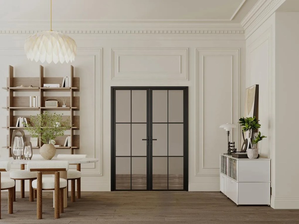 Blocco porta reversibile a due battenti 2 x H204 x L73 cm in Alluminio e Vetro temperato fumé Nero - SEROTO