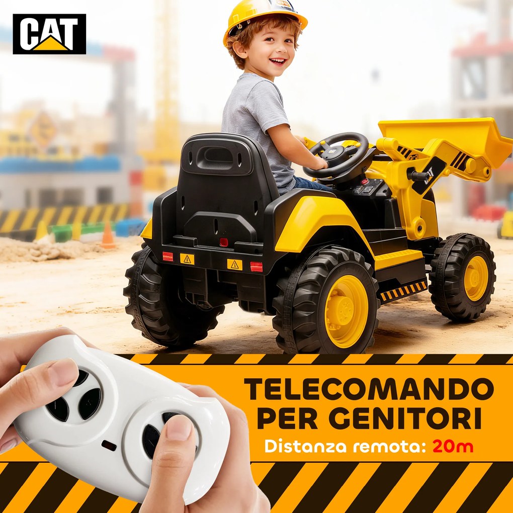 Ruspa Elettrica per Bambini 3-6 Anni Marchio Ufficiale Caterpillar 12V con Telecomando Giallo...