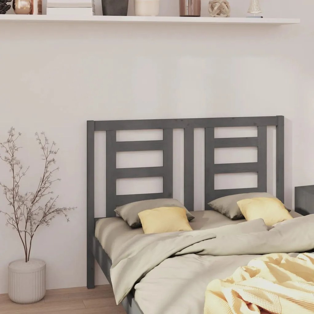 Testiera per letto grigia 126x4x100cm in legno massello di pino