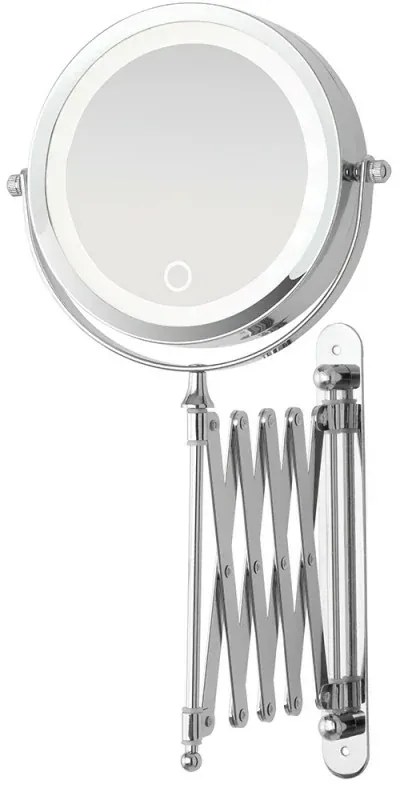 Specchio per trucco con luce LED e braccio estensibile in acciaio cromo