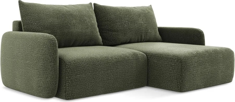 Divano angolare verde allungabile/con contenitore (con penisola a destra) Kalena – Makamii