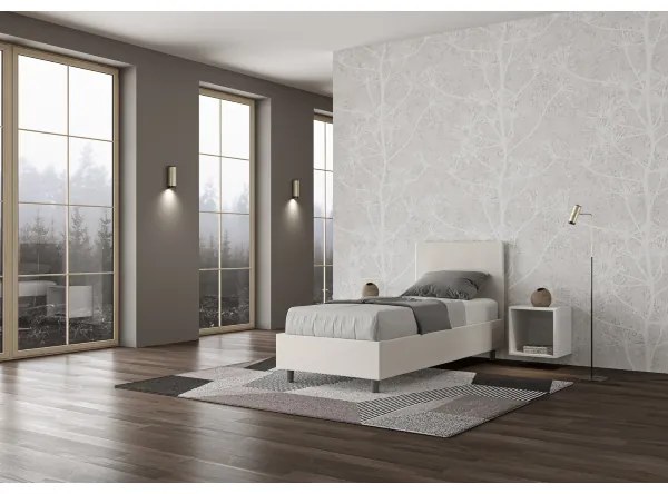 Letto singolo contenitore imbottito 80x200 similpelle bianco Adele