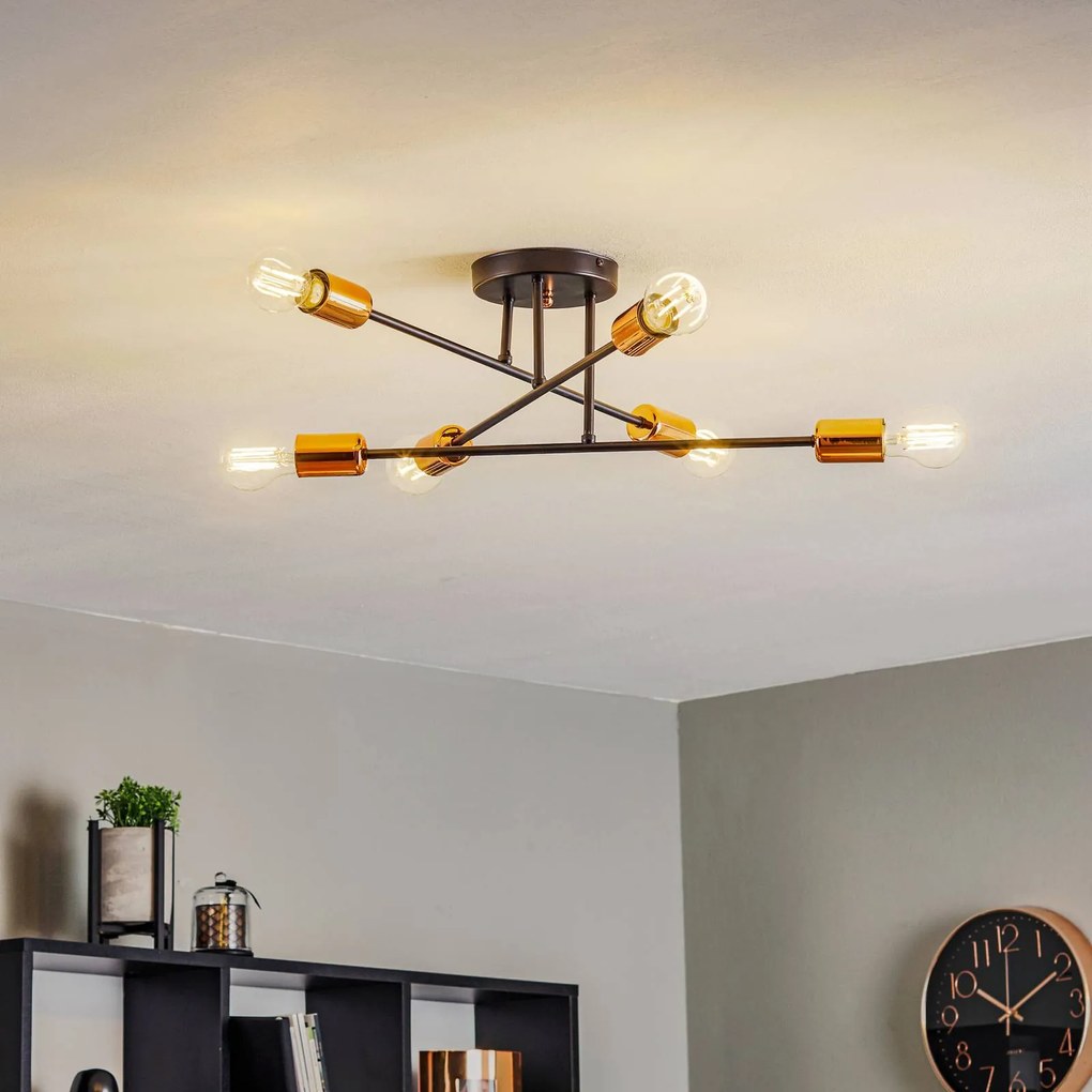 EMIBIG LIGHTING Plafoniera Veken 6B in nero e rame