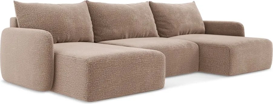 Divano angolare marrone chiaro allungabile/con contenitore Kalena – Makamii